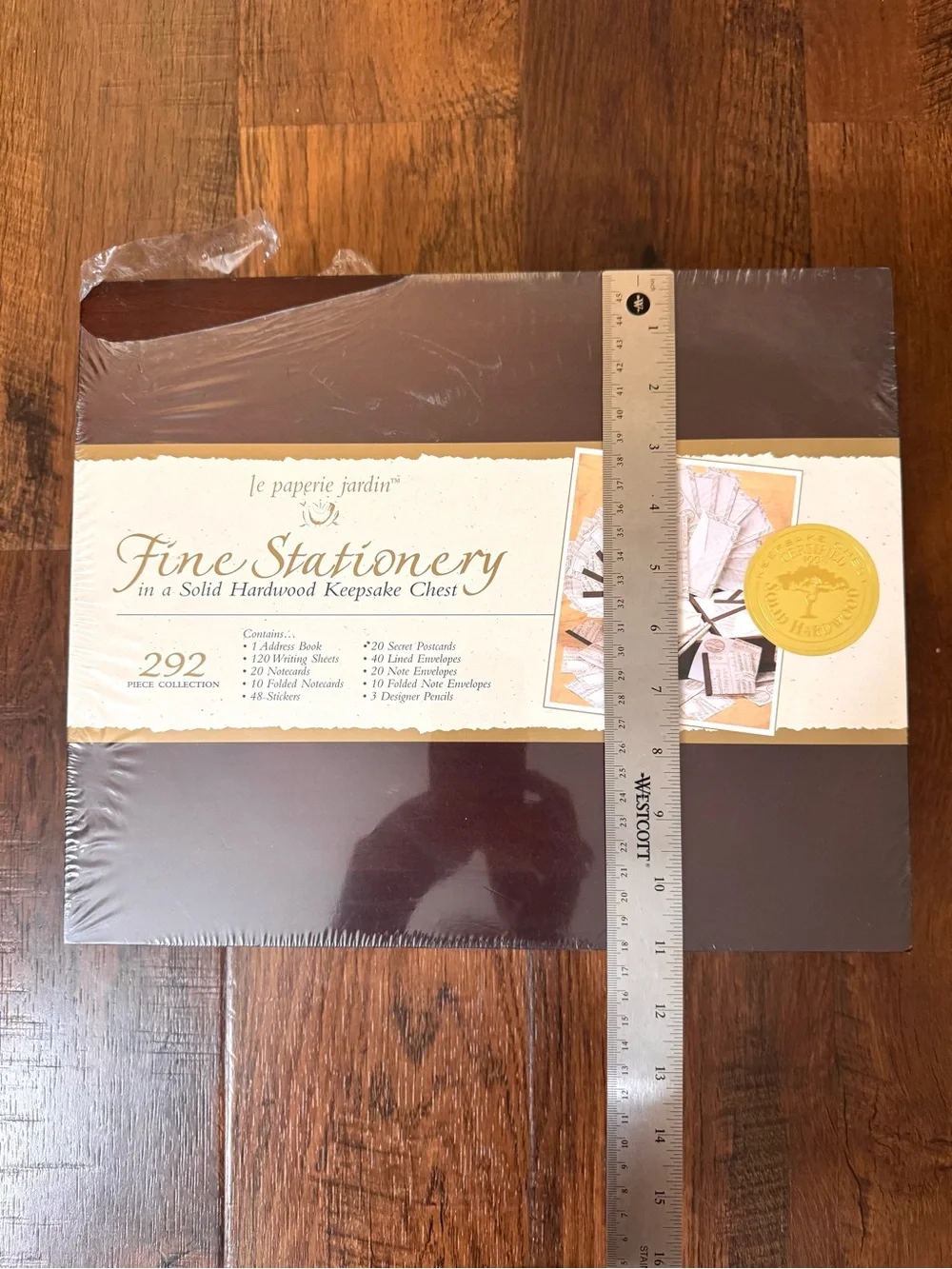 Fine Stationery set in solid hardwood keepsake chest, NWT